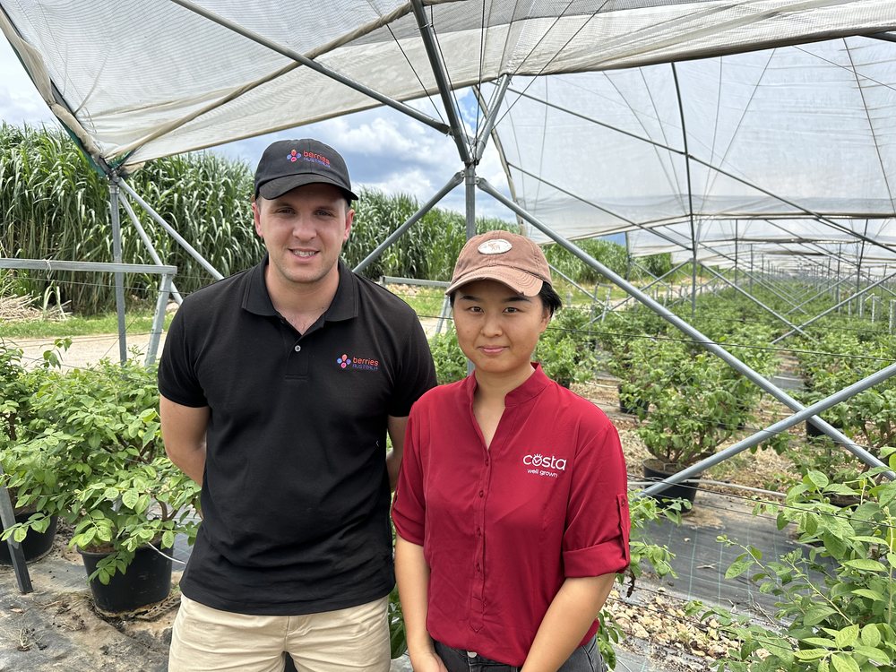 A person and person standing in a greenhouse

Description automatically generated